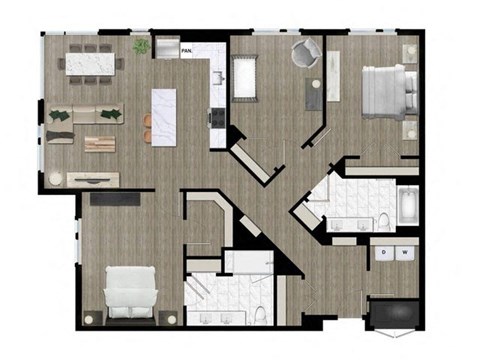 the layout of a floor plan with a bedroom and a bathroom